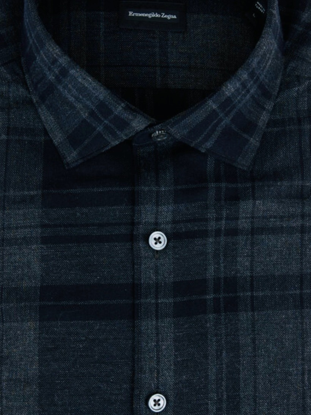 ZEGNA Navy Blue Tonal Plaid Sport Shirt